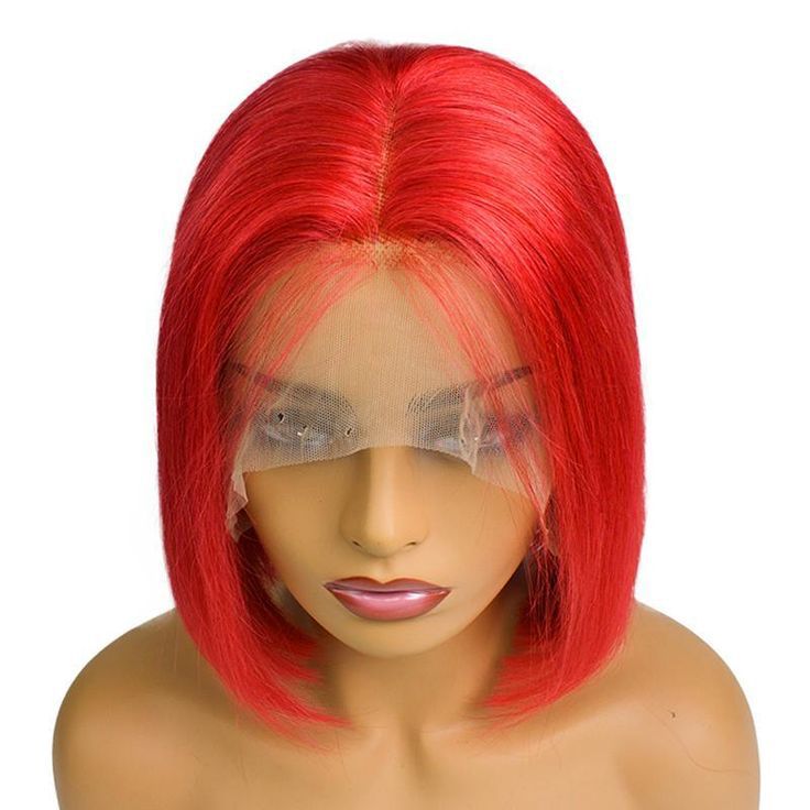 13*4 HD transparent lace red bright red wave bob short hair real human hair
