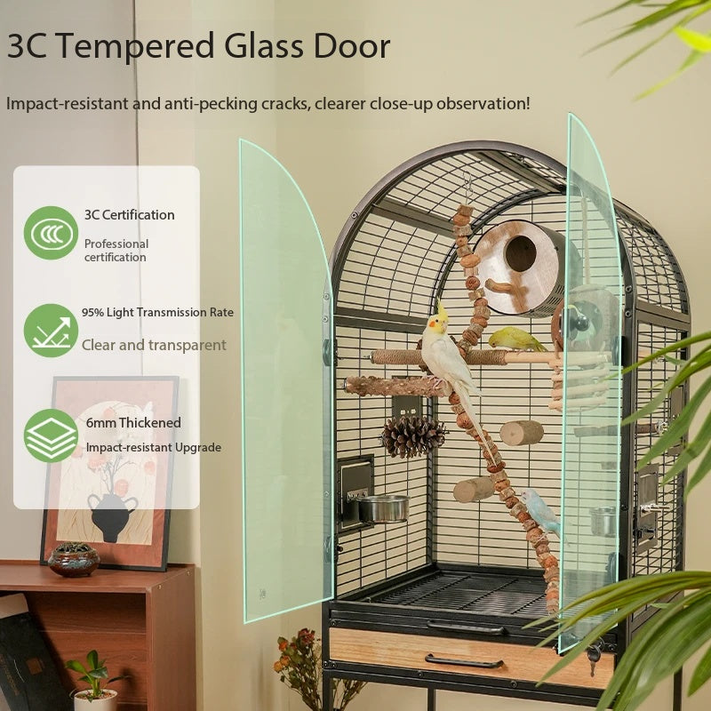 Unique Cat‑Ear Parrot Cage|Spacious Indoor Bird Aviary With Easy‑Clean Drawer & Storage