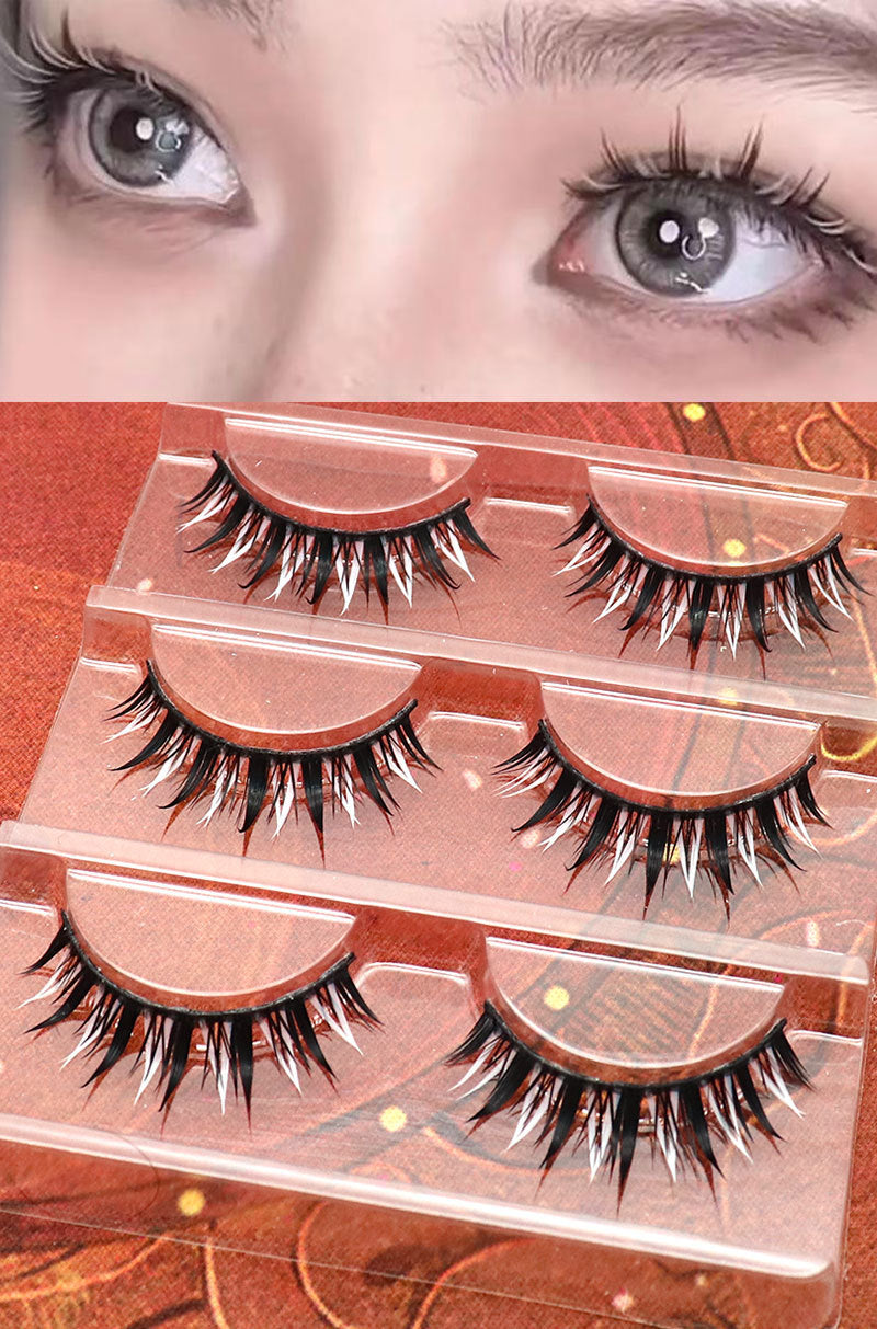 Black and white interlaced manga wet eyelash makeup anime cosplay demon stage makeup can support double eyelid eyelashes