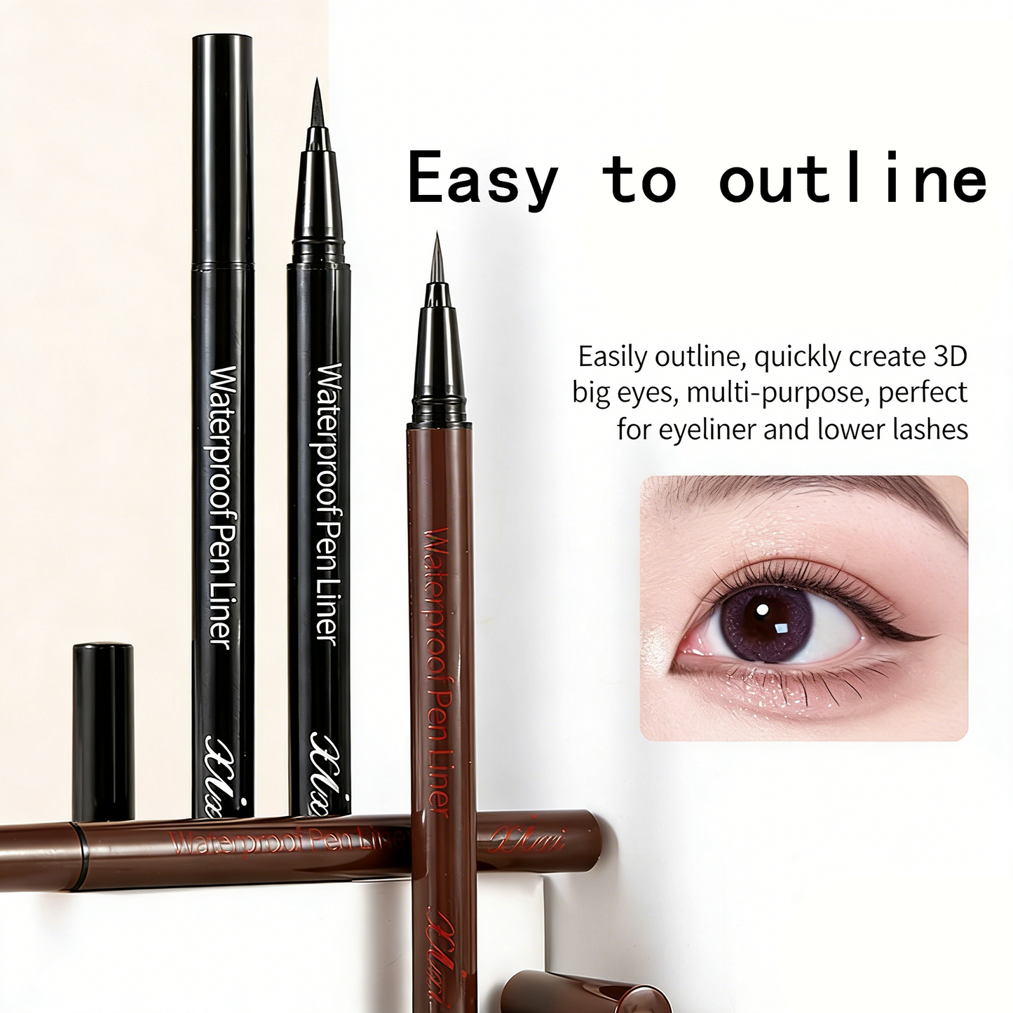 Makeup eyeliner liquid pen for female beginners, waterproof, sweat resistant, durable, hard head, black, brown eyeliner pen