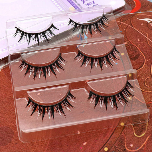 Black and white interlaced manga wet eyelash makeup anime cosplay demon stage makeup can support double eyelid eyelashes