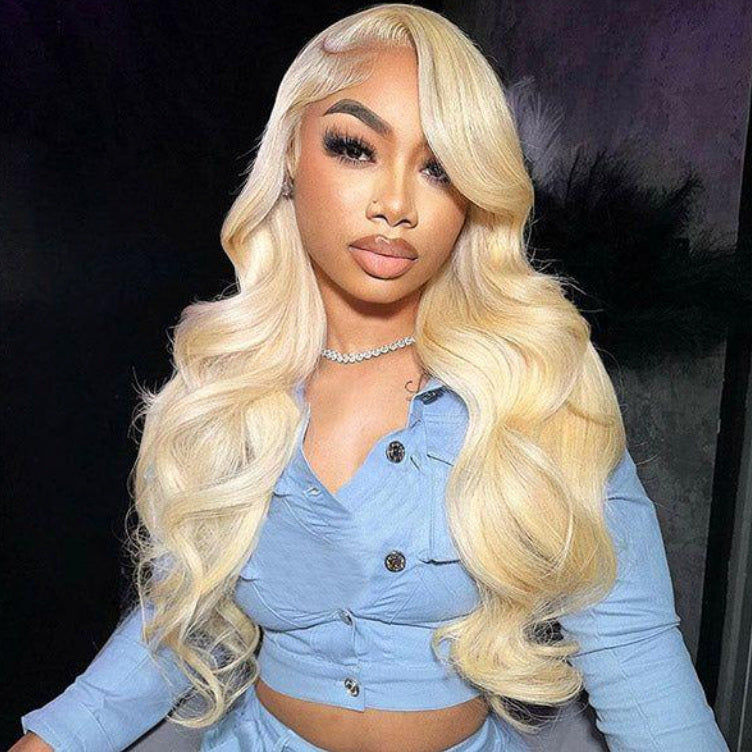 #613  Blonde Wavy Hair Curtain 13*4 Real Hair