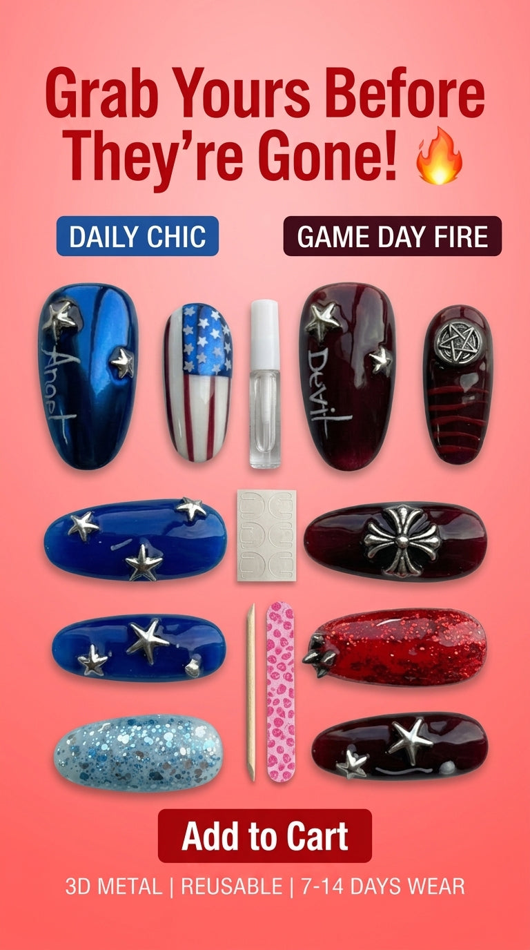 Devil & Angel 2026 World Cup Press On Nails | 3D Metal Dual Personality Reusable Acrylic Nails