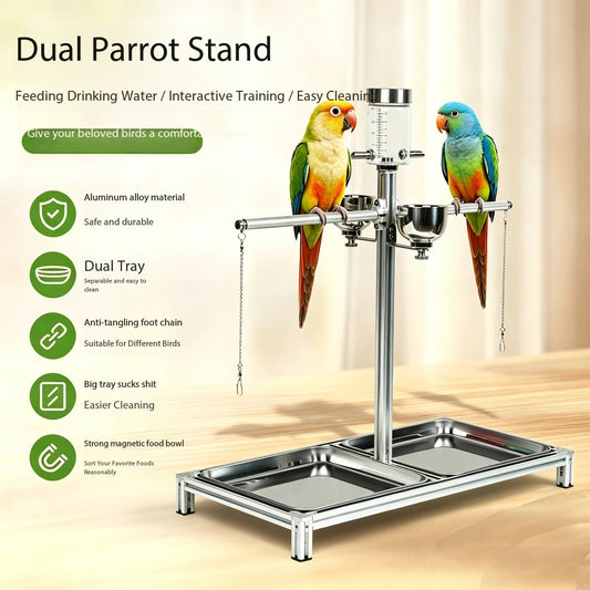 Aluminum Double Bird Stand for Sun Conure Caique Medium Parrots
