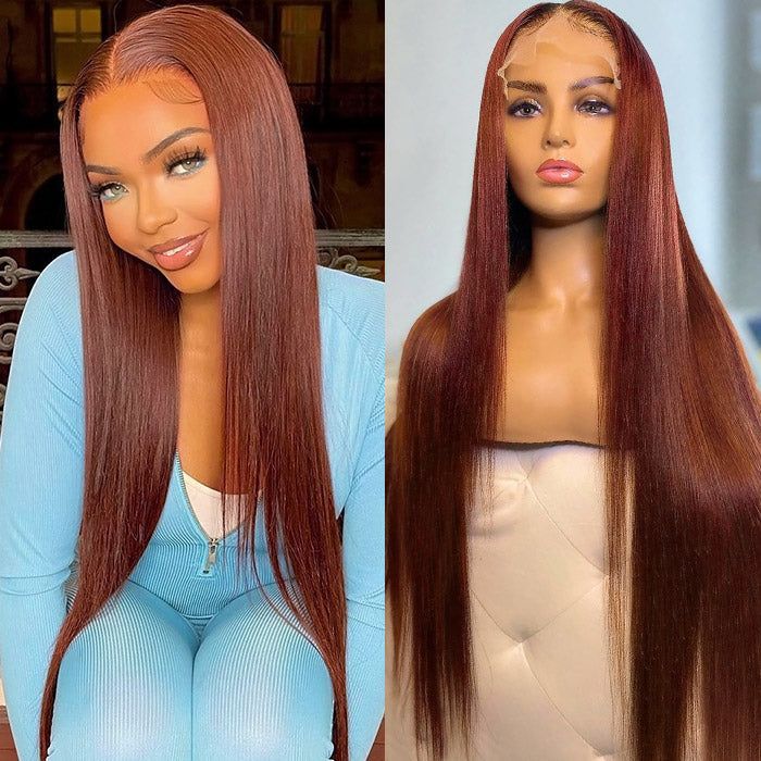 Red brown 33#color huamn hair wig 13*4HD Transparent lace