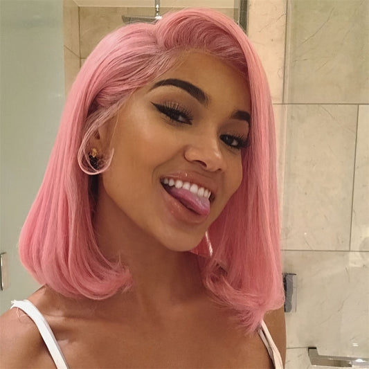 European and American real human hair Bob wigs pink 13x4 lace front