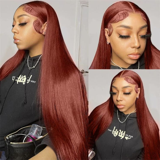 13*4 HD transparent lace red-brown 33# front lace full-coverage human hair wig