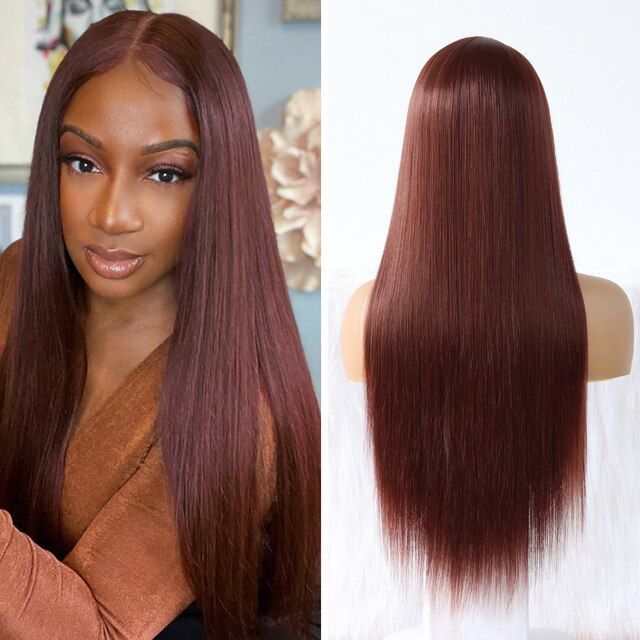 13*4 HD transparent lace red-brown 33# front lace full-coverage human hair wig