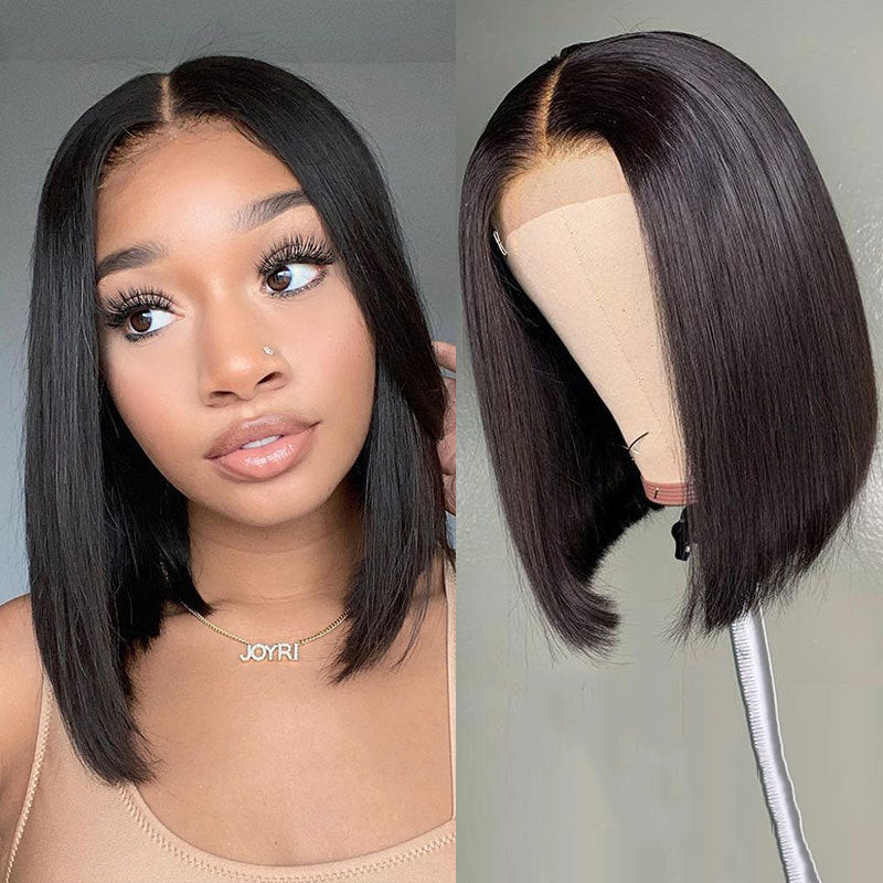 Real human hair BOB wig, 4*4 natural color straight human hair wig
