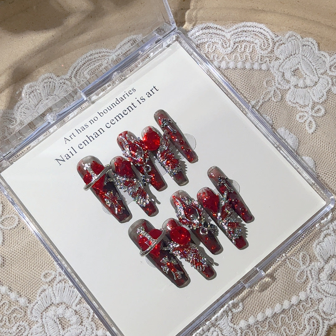 『Dark Blood Angel』Hot Girl Nails, Handmade Press-On Nails, Removable Patches