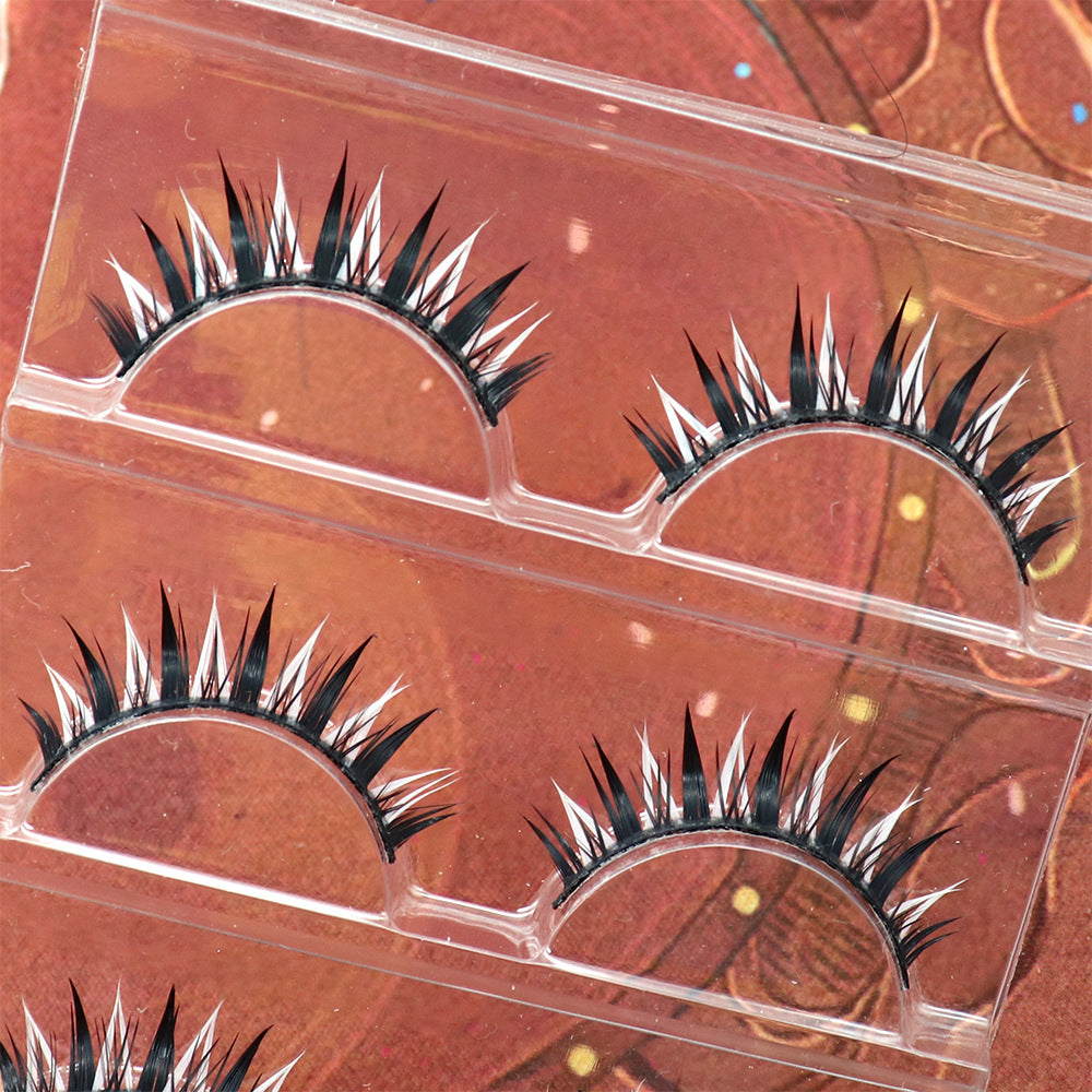 Black and white interlaced manga wet eyelash makeup anime cosplay demon stage makeup can support double eyelid eyelashes