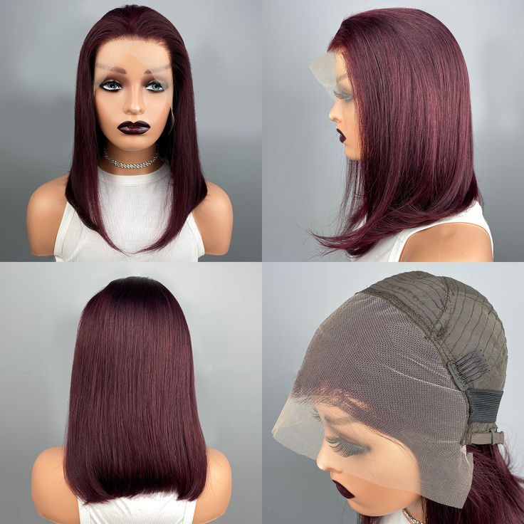 13*4HD transparent lace  burgundy human hair frontal wome