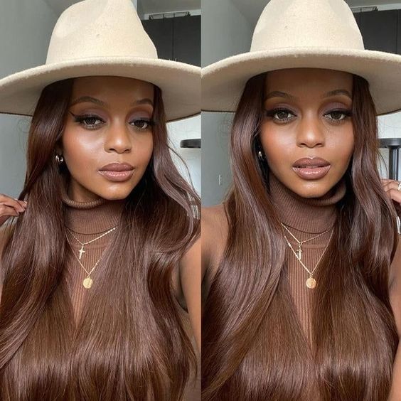 Transparent lace brown color human hair wig 13*4 180density
