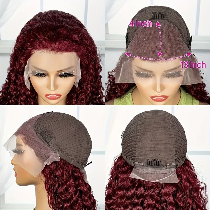 13*4HD transparent lace  burgundy human hair frontal wome