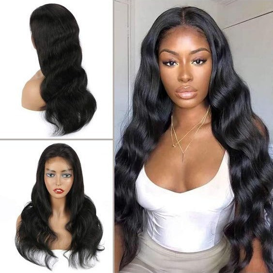 Body wave human hair wig large wave roll frontal closure T lace 13*4 lace 180density
