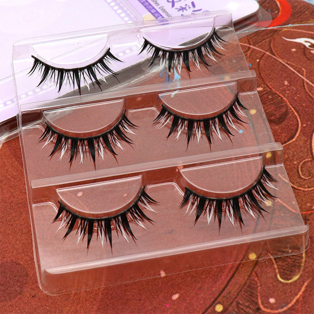 Black and white interlaced manga wet eyelash makeup anime cosplay demon stage makeup can support double eyelid eyelashes