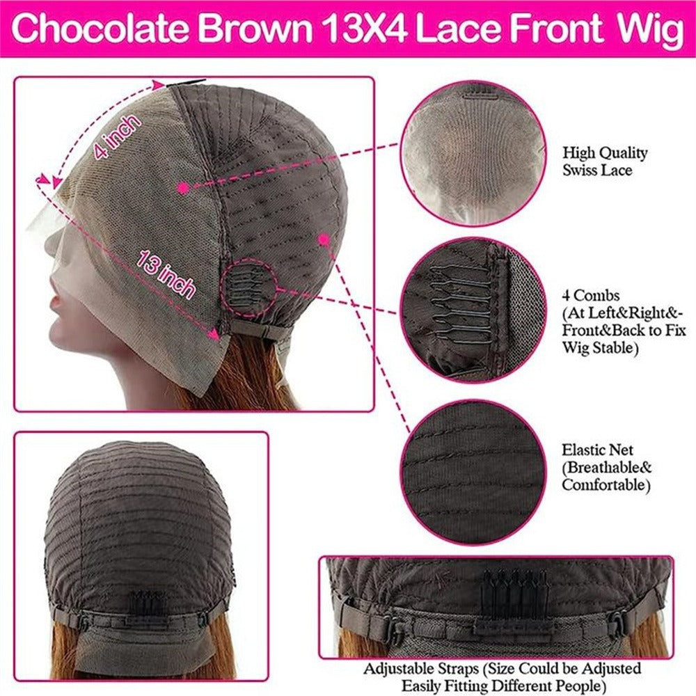 Hot chocolate-brown front lace-up real human hair wig 180 density