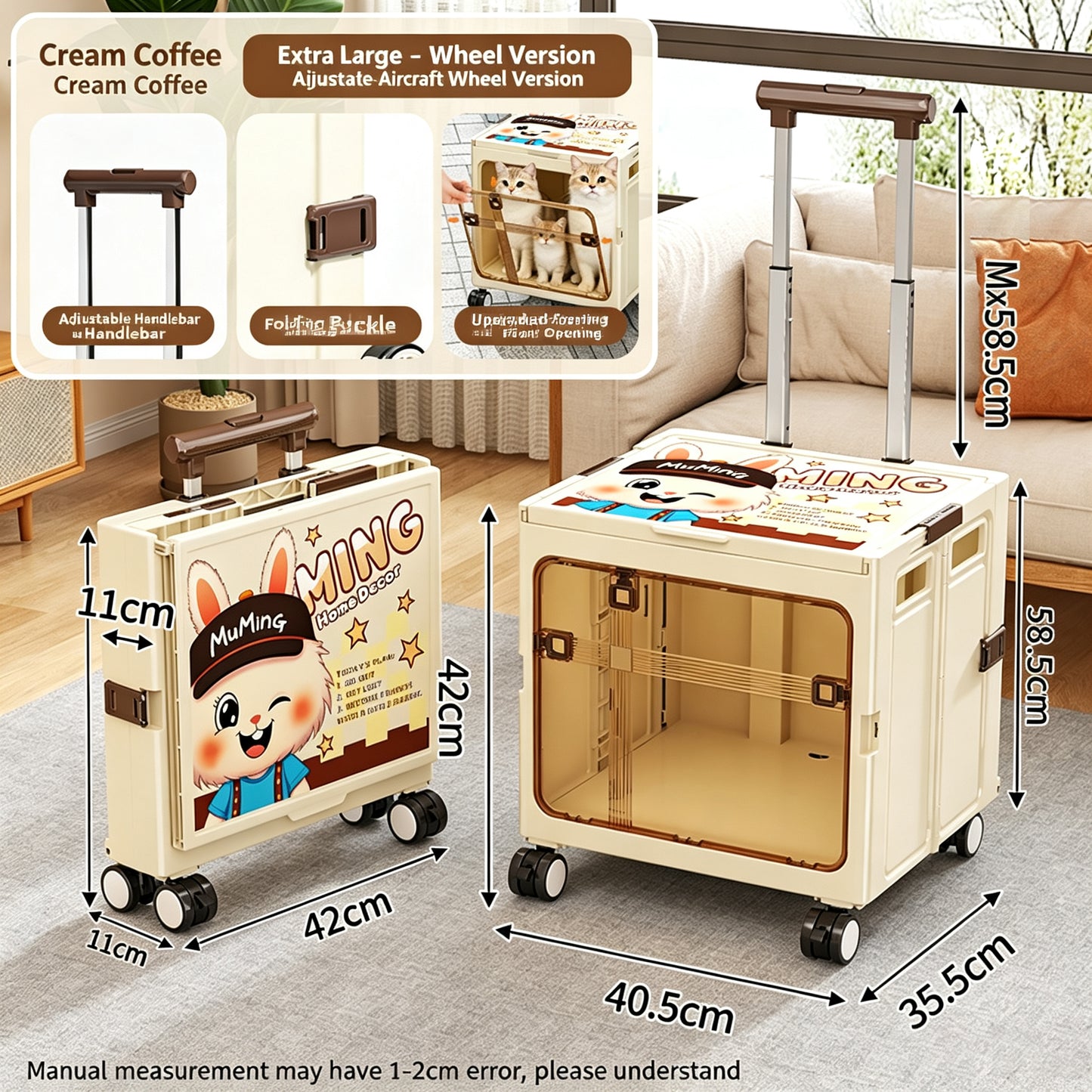 Collapsible Pet Trolley Box,Convenient Outdoor Travel Home for Cats & Small Dogs