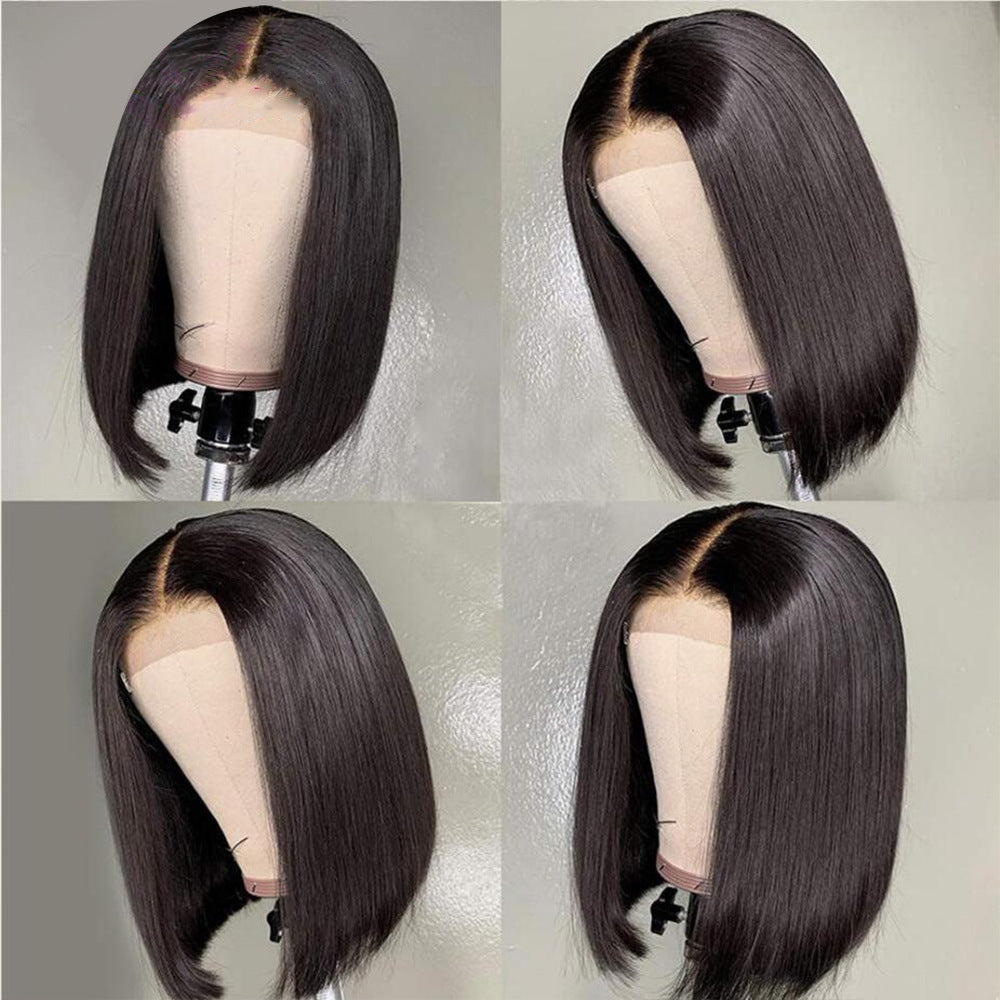 Real human hair BOB wig, 4*4 natural color straight human hair wig