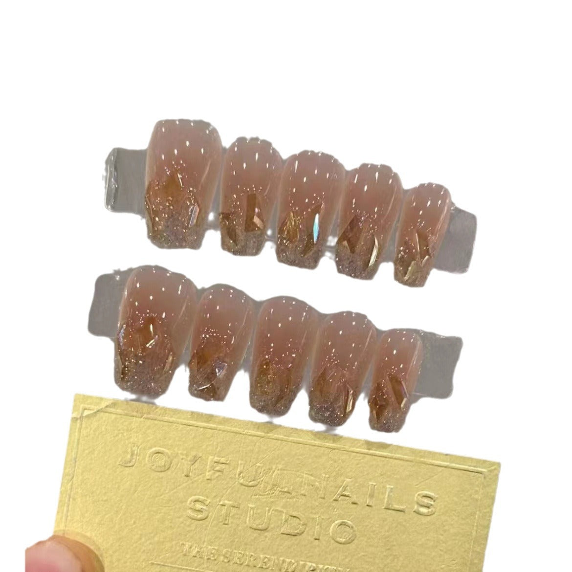 Handmade Phototherapy Nail Art, Champagne Glitter Diamond Wearable Nails, Wholesale Finished Products, Reusable & Removable Nail Patches