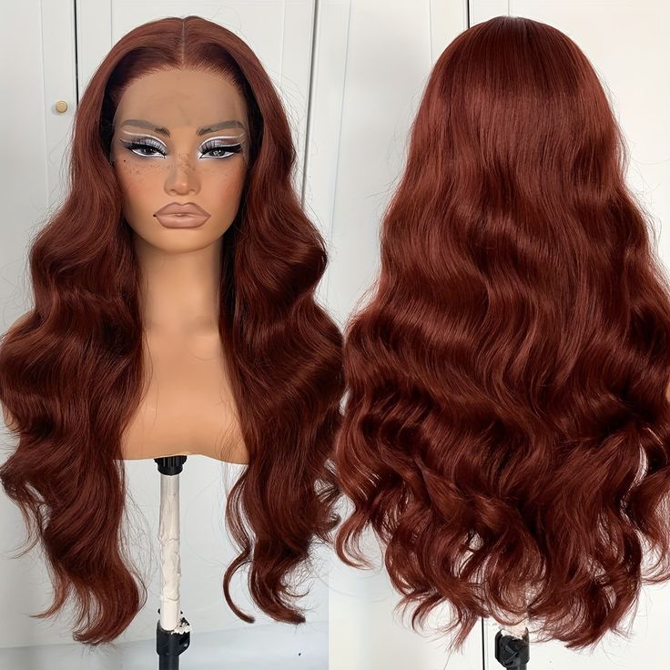 13*4HD transparent lace huamn hair wig Red brown body wave