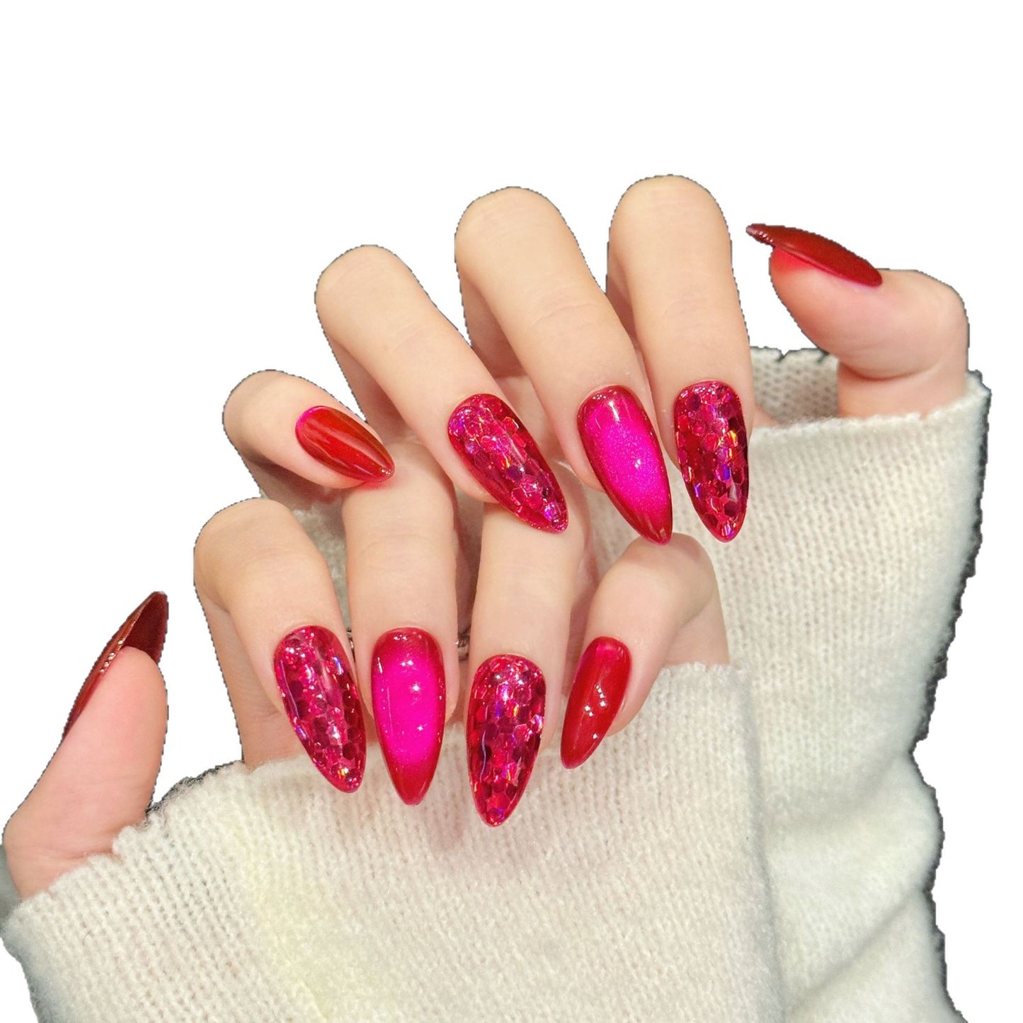 Rose Ruby Cat Eye, Minimalist Solid Color, Skin-Flattering Short Style Handmade Press On Nails
