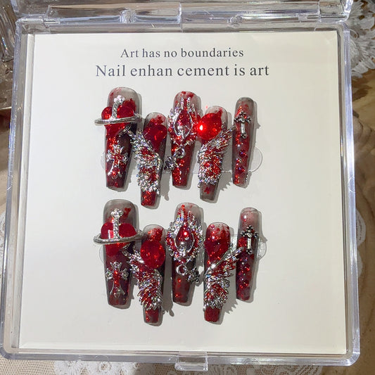 『Dark Blood Angel』Hot Girl Nails, Handmade Press-On Nails, Removable Patches