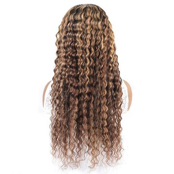 Real human hair 13*4 high-definition transparent lace water wave gradient piano color curly hair