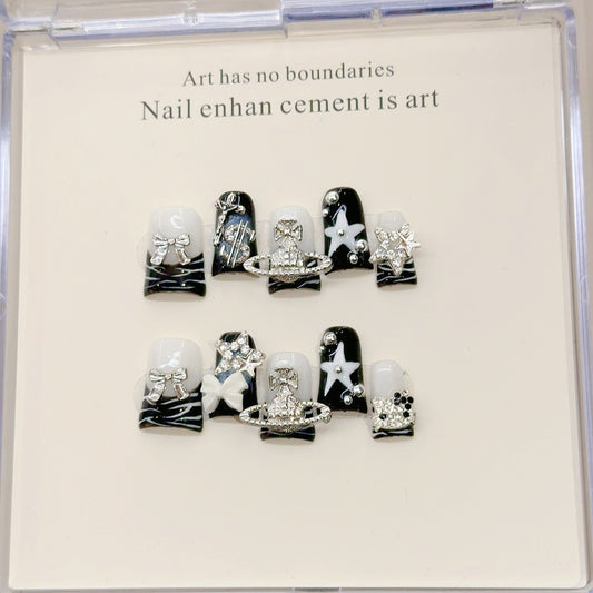 『Shibuya Gyaru Duck Bill』Retro Gyaru Kitty Handmade Press-On Nails, Removable Nail Stickers