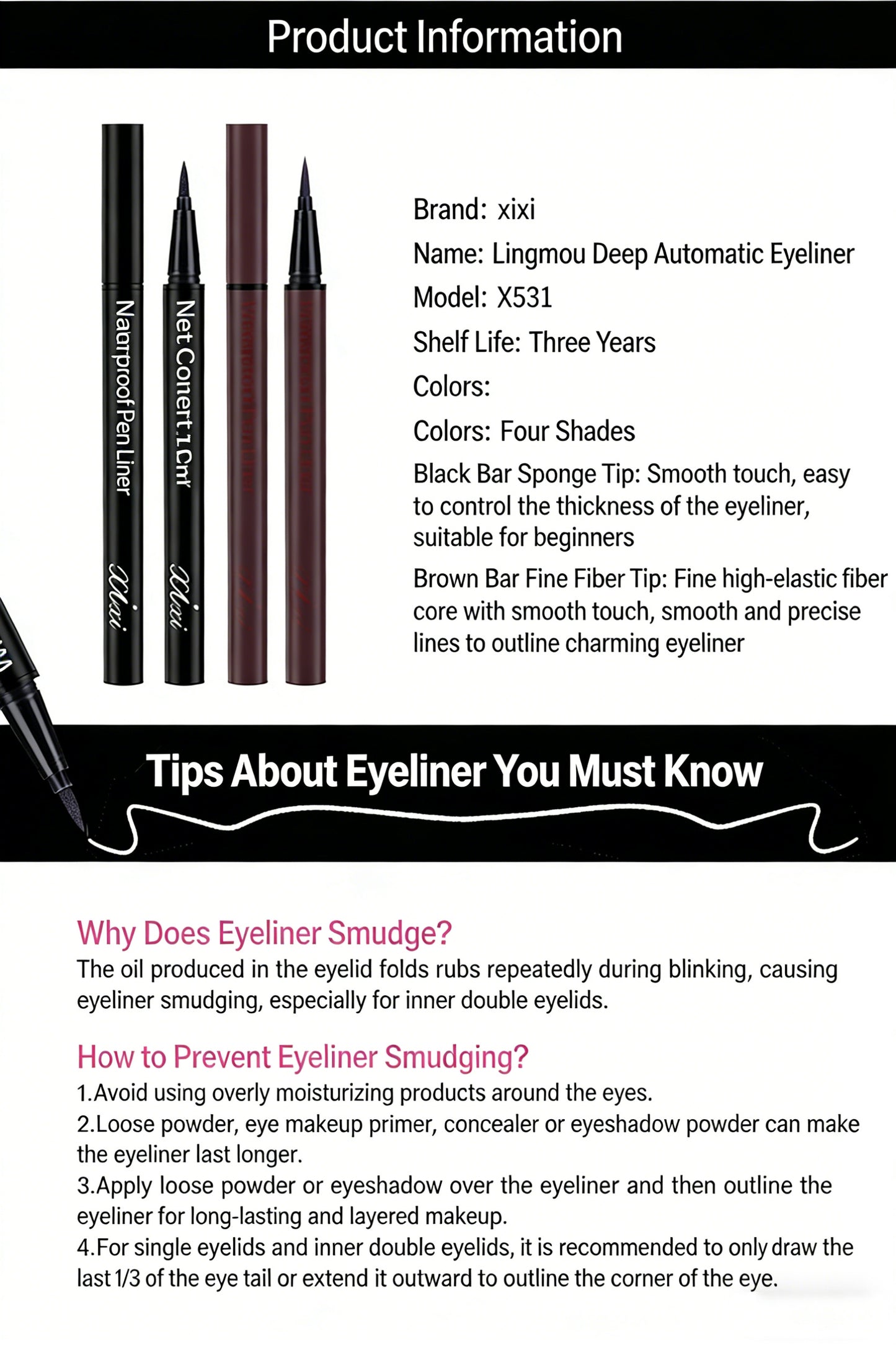 Makeup eyeliner liquid pen for female beginners, waterproof, sweat resistant, durable, hard head, black, brown eyeliner pen
