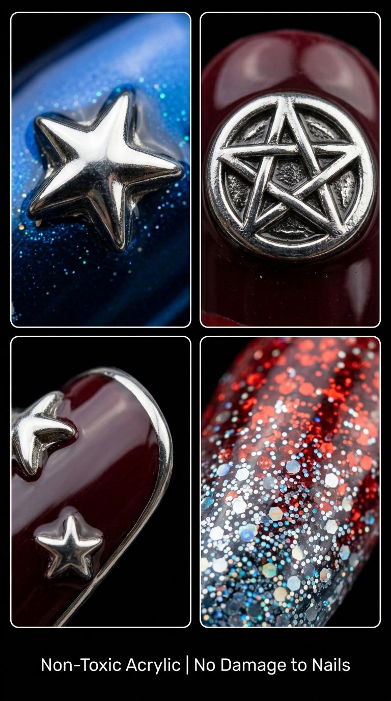 Devil & Angel 2026 World Cup Press On Nails | 3D Metal Dual Personality Reusable Acrylic Nails
