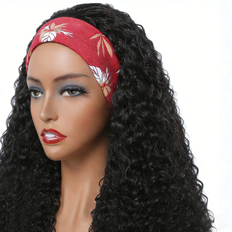 Real human hair ice-silk wig Curly Headband Wig Human Hair Wig