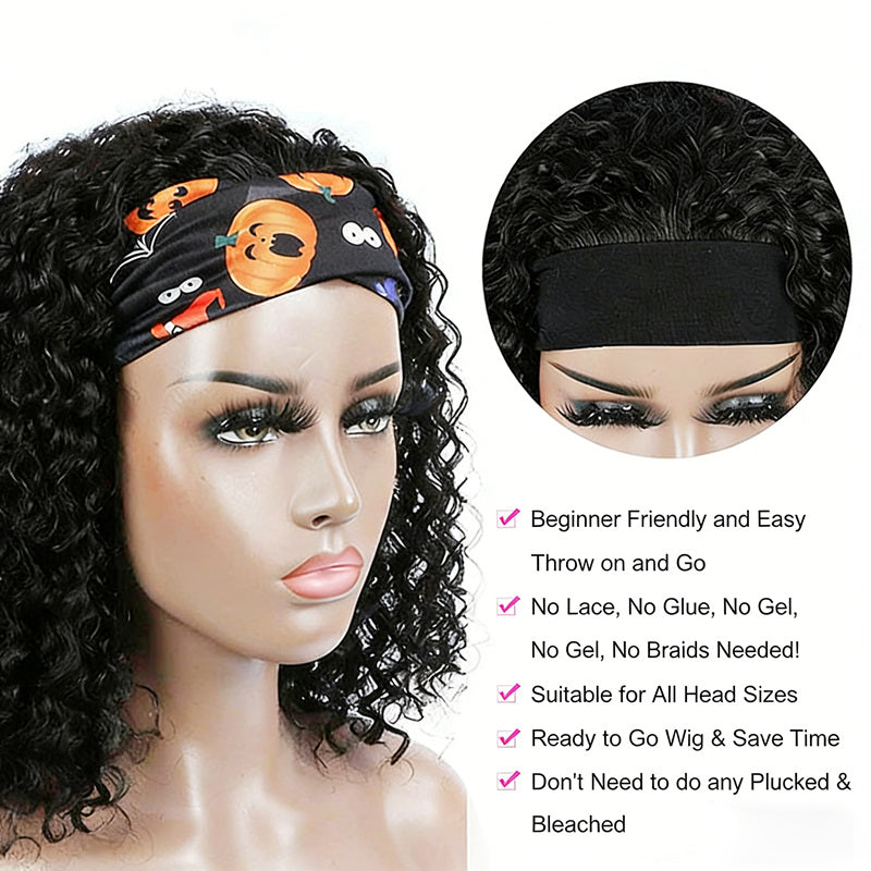 Real human hair ice-silk wig Curly Headband Wig Human Hair Wig